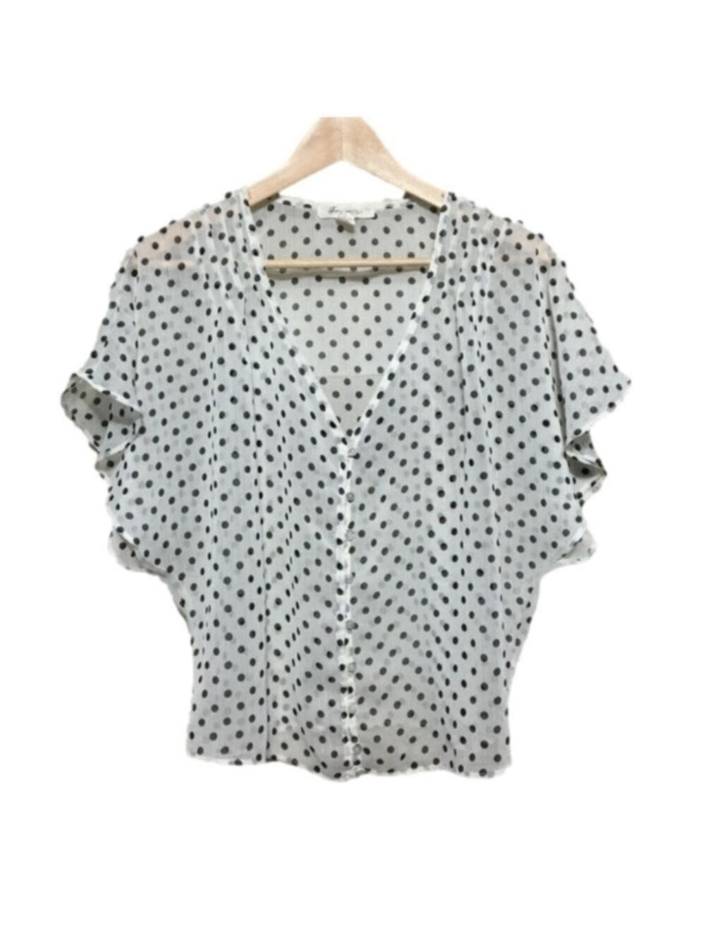 𝅺Forever 21 Sheer Flutter Sleeve Polka dot blouse Size small